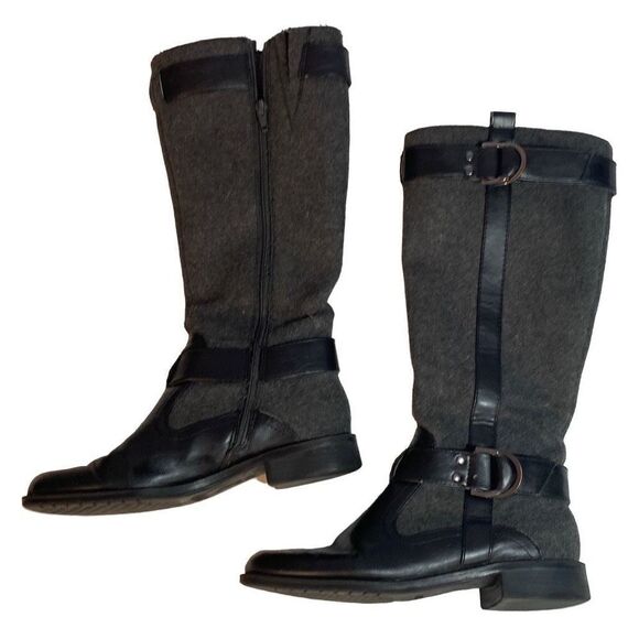 Aerosoles Ride Line Boots Size 6 1/2 Gray Wool Like Fabric With Black Faux Leath - Picture 1 of 14